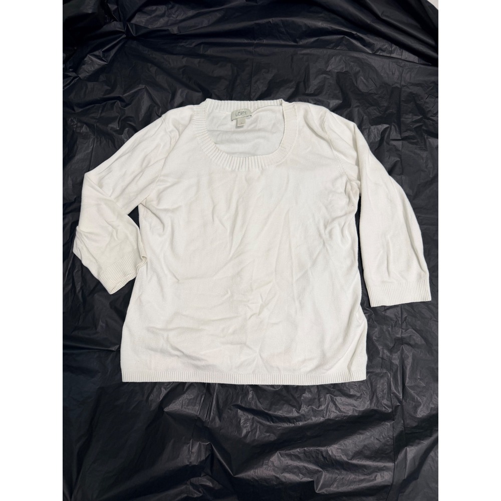 Ann Taylor Loft White Pima Cotton Scoop Neck 3/4 Sleeve Sweater Womens XL